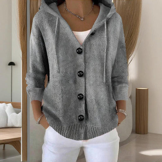 Women's Button Down Hoodie Cardigan, Long Sleeve Open Front Sweater Coat For Fall Winter 