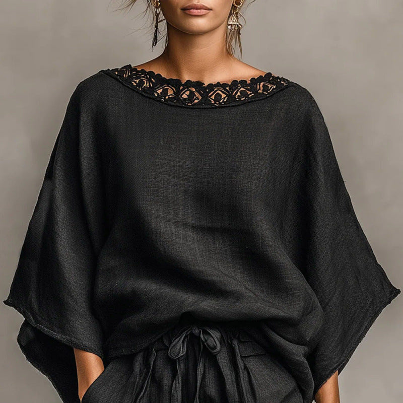 Loose-fitting Solid-color Casual T-shirt And Shorts Set 