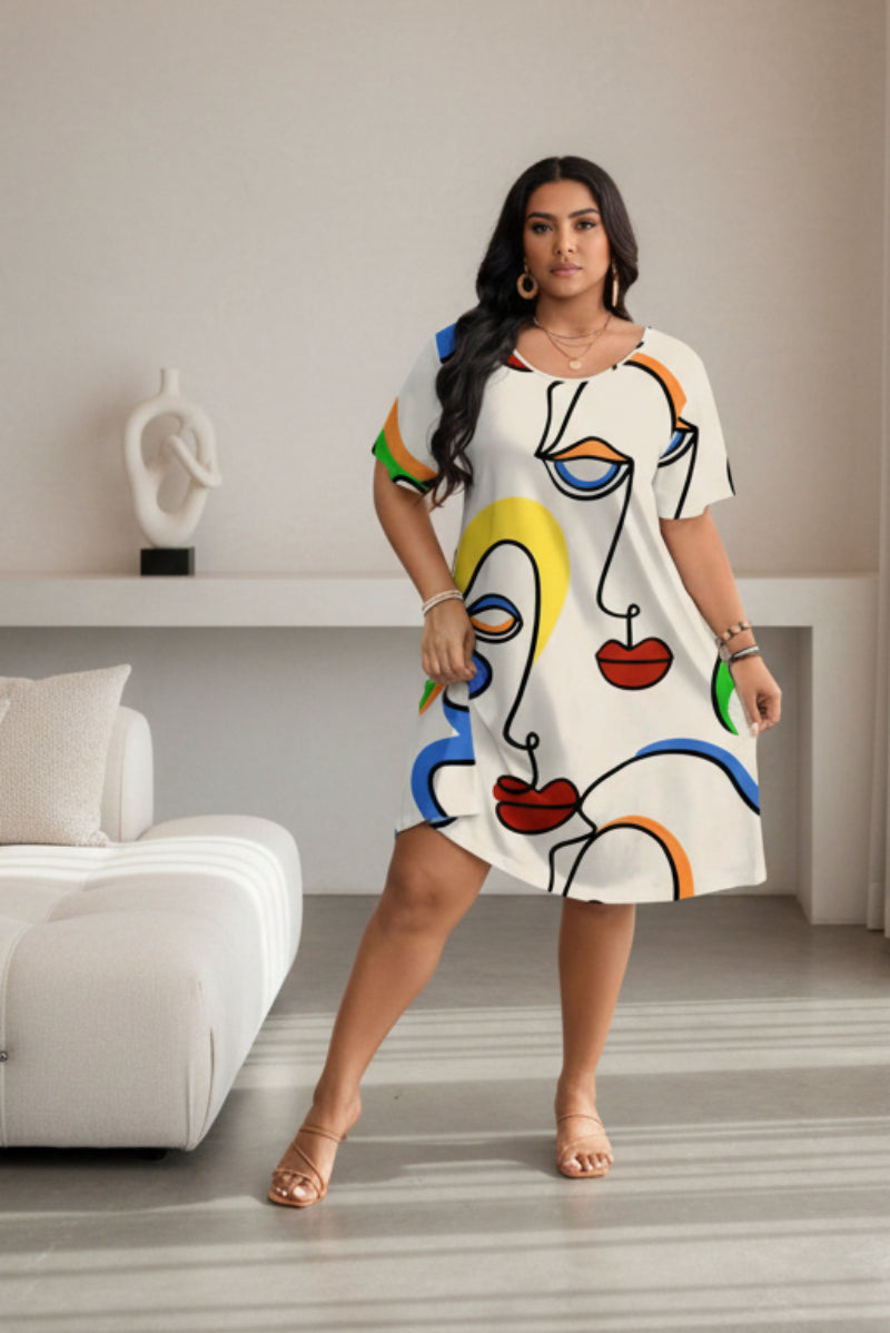 Women's Casual Printed Round Neck Short Sleeve Dress 