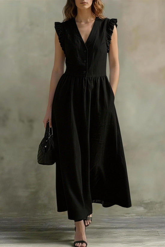 Casual Fashionable Elegant V-Neck Dress With Pockets 