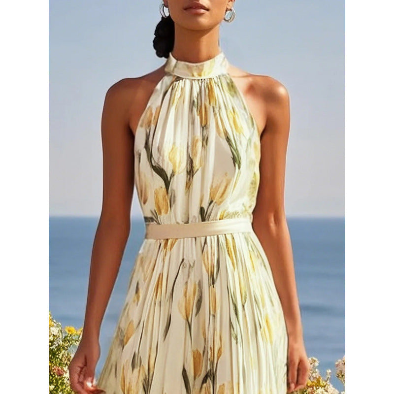 Womens Swing-Style Halterneck Printed Dress 