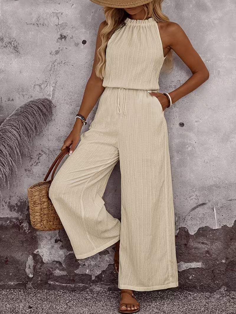 Womens Draped-Neck Vest And Casual Pants Set 