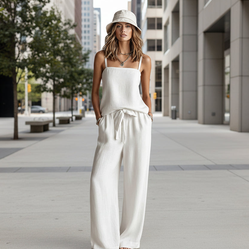 Suspender Wide-Leg Pants Set Womens Casual Two-Piece Set 