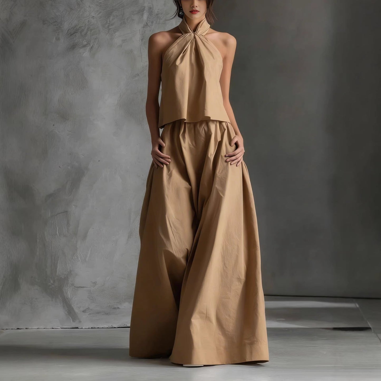 Loose-fitting Sleeveless Top And Wide-leg Pants Two-piece Set 