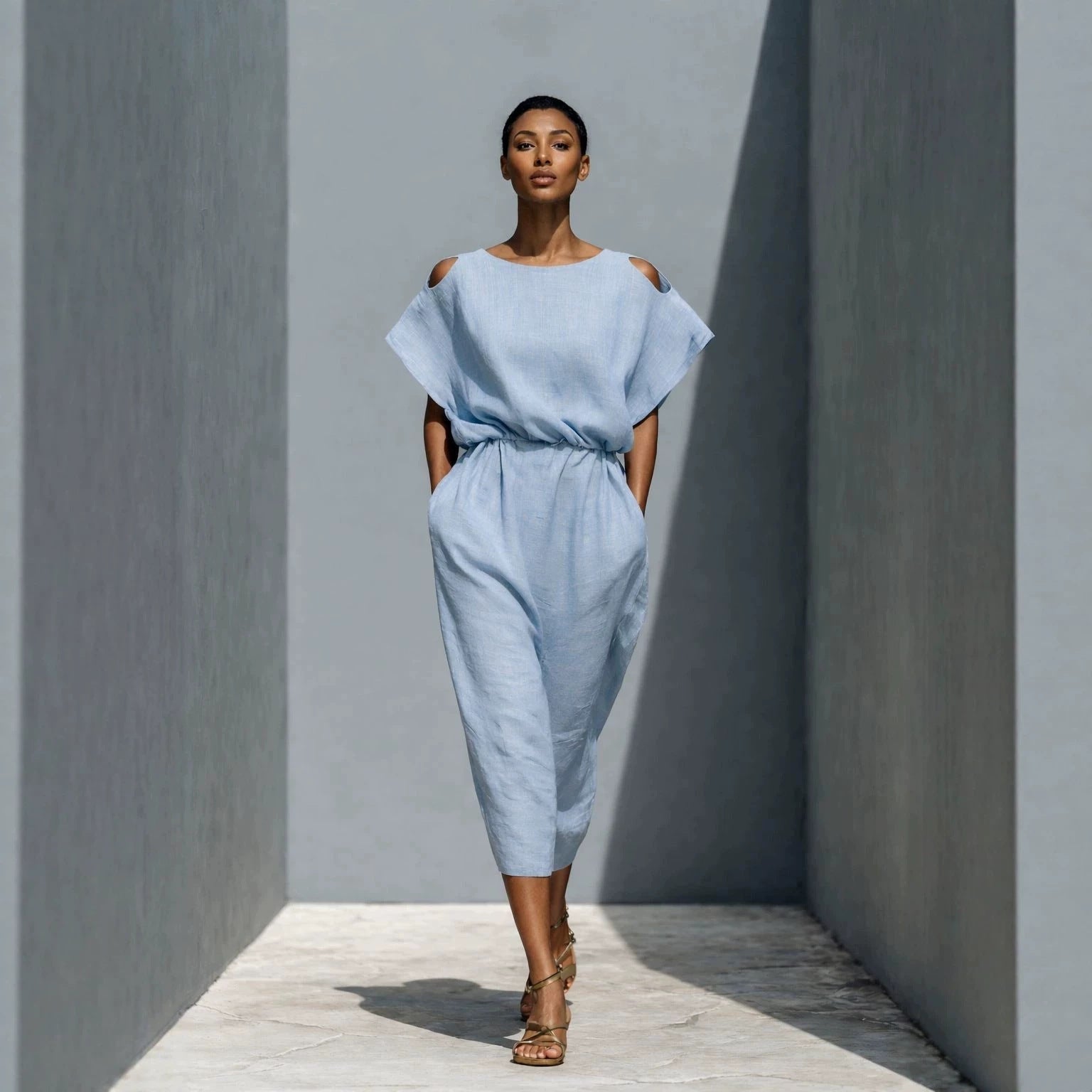 Womens Batwing Sleeve Off-Shoulder Elastic Waist Dress 