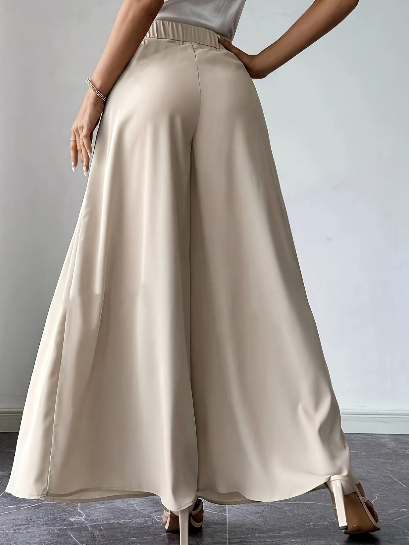 Semi-elastic High-waisted Versatile Pleated Design Relaxed Bohemian Wide-leg Pants 