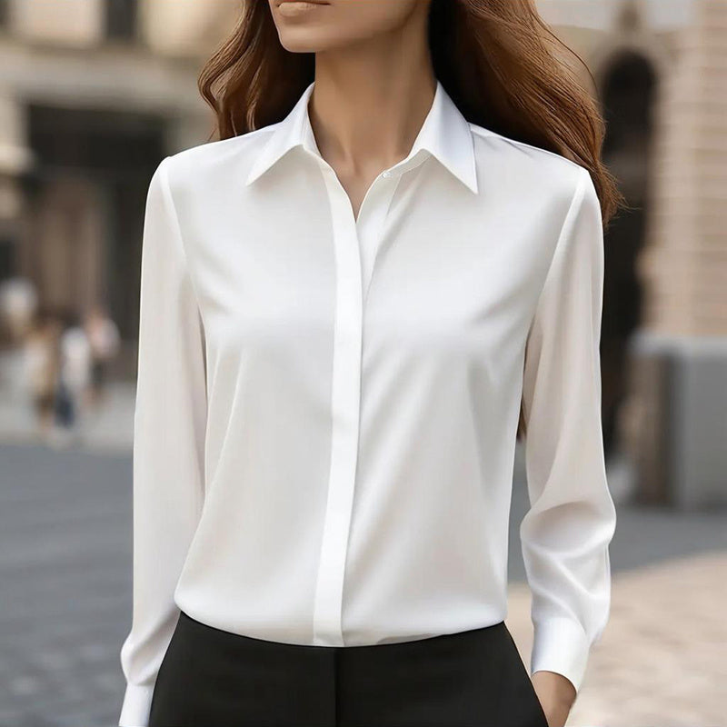 Women's Long Sleeve Satin Blouse, V Neck Loose Fit Tunic Top For Business Casual Office Fall CJ US
