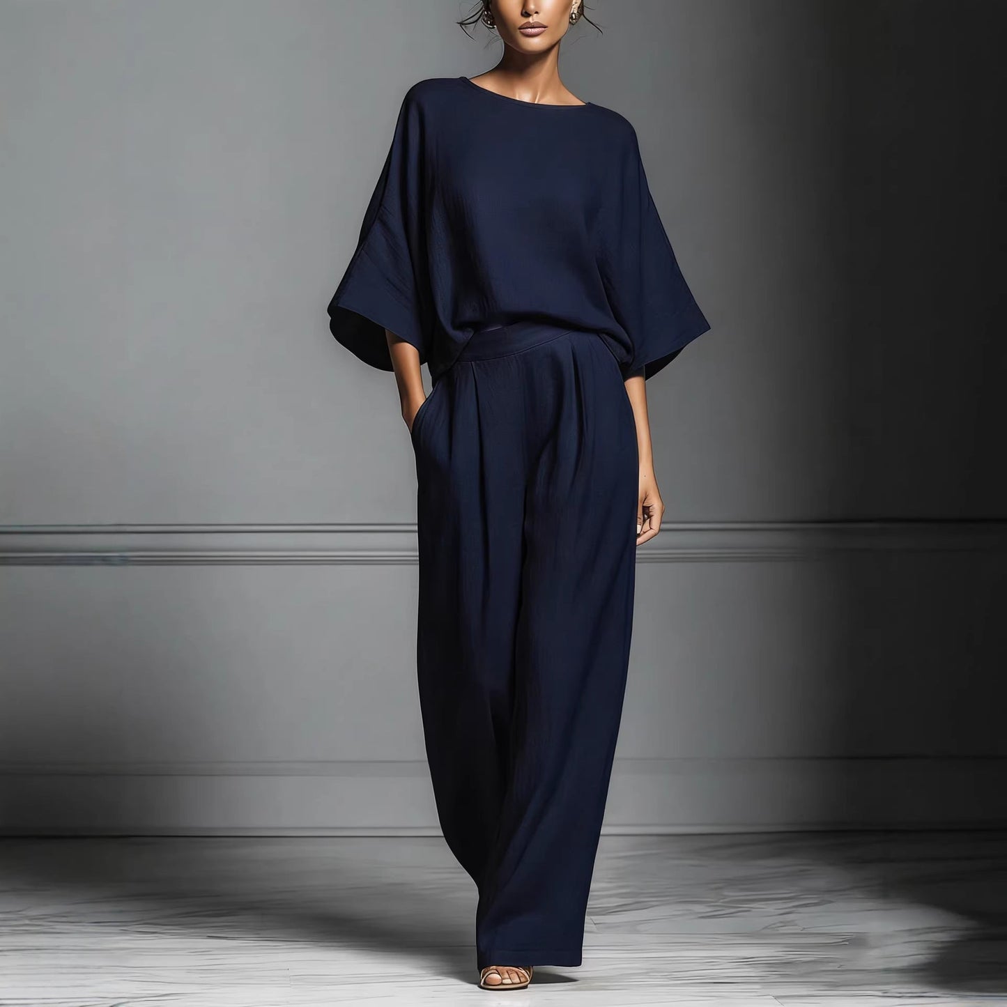 Womens Fashionable And Elegant Flared-Sleeve Linen Suit 