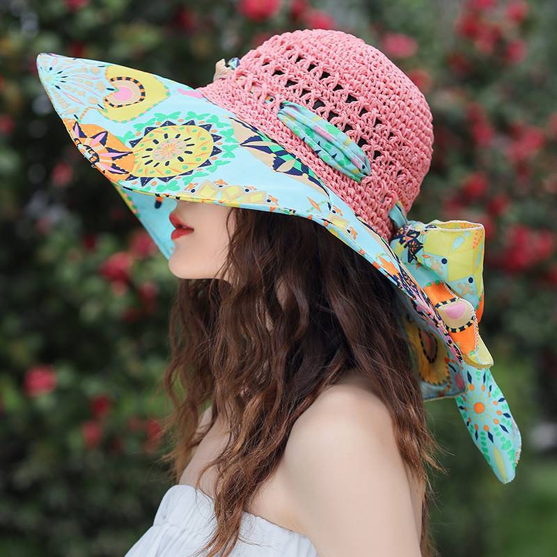 Summer Beach Sun Hat Beach Green Straw Hat For Women 