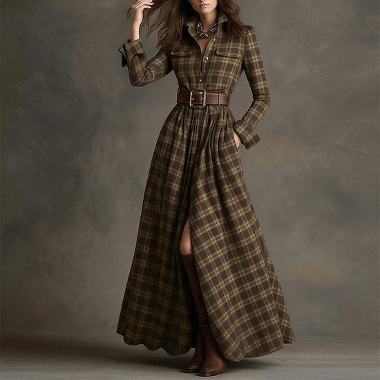 Elegant Commuter Printed Lapel Slim-Fit Dress 