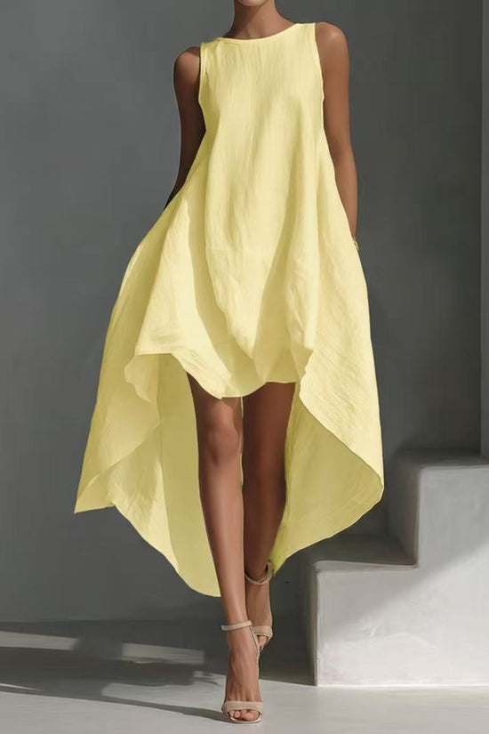 Sleeveless High-Low Irregular Hem Linen Blend Dress 