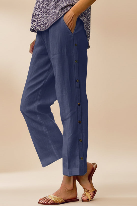 Cropped Pants With Decorative Buttons Along The Side Seams 