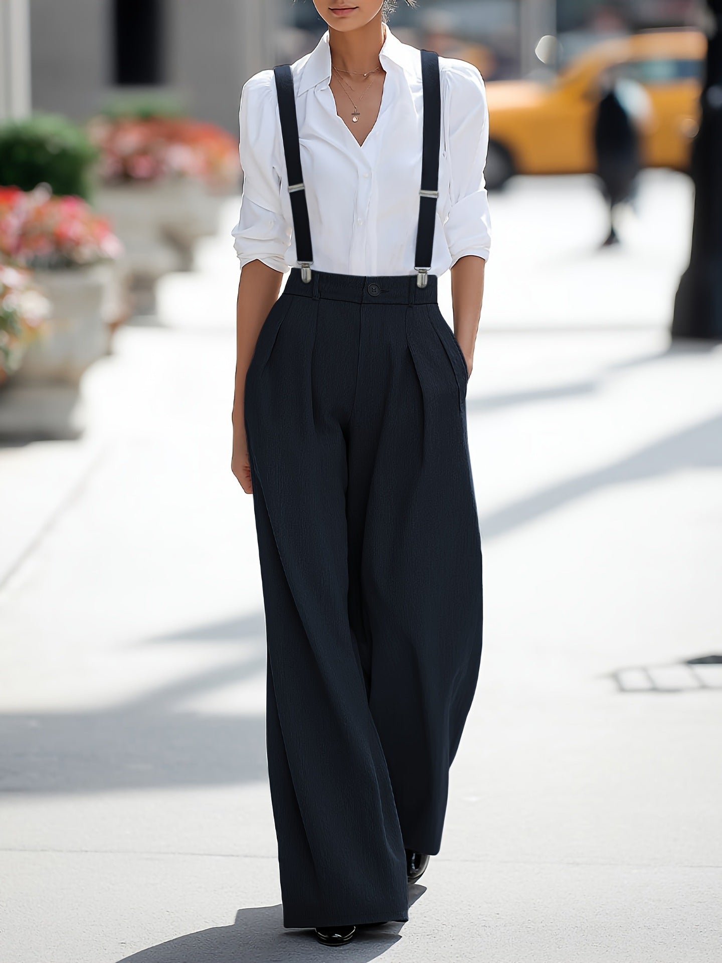 Women's adjustable detachable shoulder strap pocket pants 