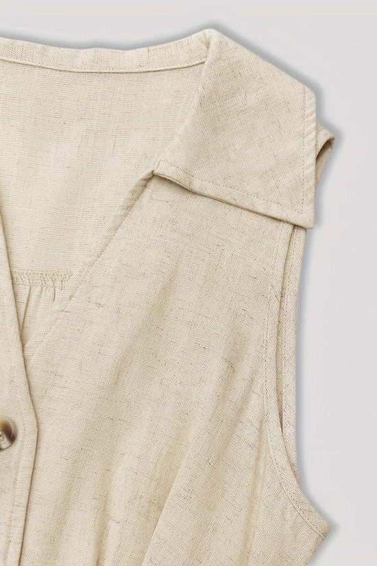 V-neck sleeveless breasted waistband A hem shirt dress for women 