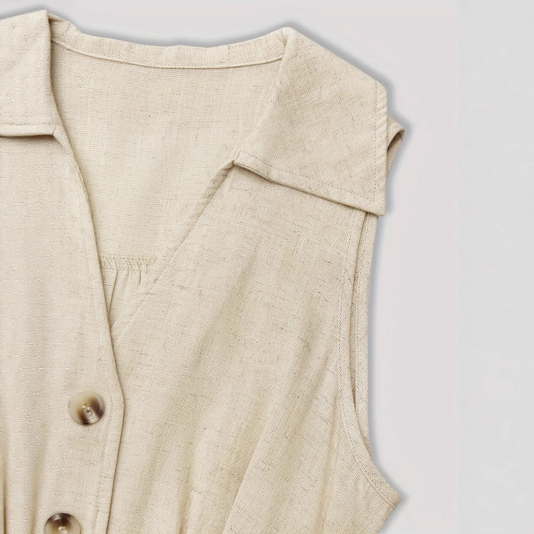 V-neck sleeveless breasted waistband A hem shirt dress for women 