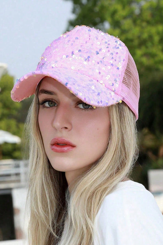 Colorful Sequin-embroidered Mesh Fabric Breathable Beanie With Sunshade Trendy Fashion Style Baseball Cap For Daily Outings, Parties, Outdoor Activities 