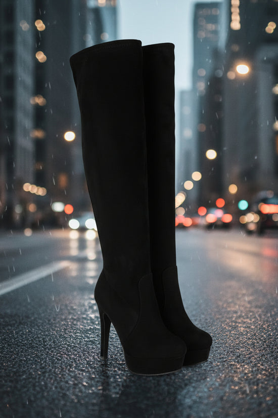 Suede Elastic Foldable Over-the-knee High-heel Riding Boots 