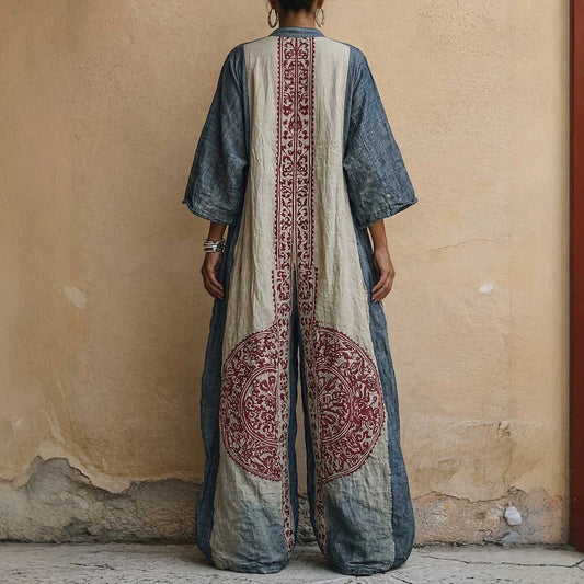 Printed Bohemian style wide leg jumpsuit for women 
