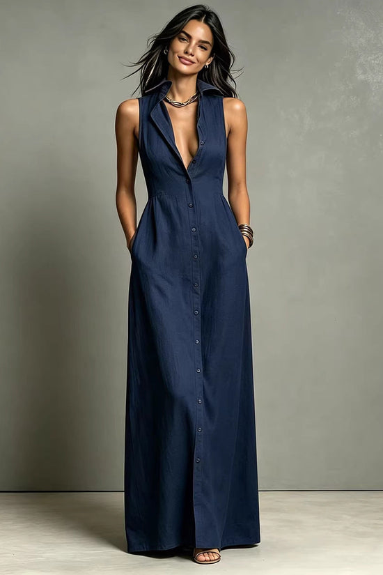 Women's Stand-Collar A-Line Maxi Dress – Resort & Vacation Style 