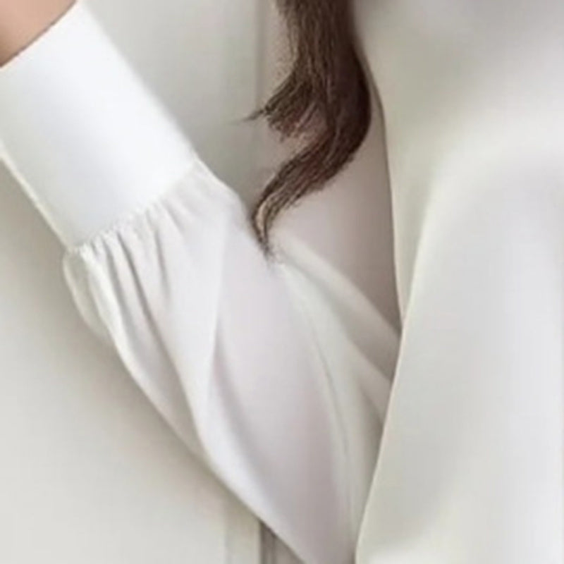 Women's Ribbon Detail Blouse, Lightweight Business Casual Shirt, Elegant Long Sleeve Office Work Top CJ US