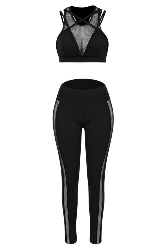 🧘‍♀️ Mesh Cross-Strap Hollow Yoga Suit for Women FitiqueFit