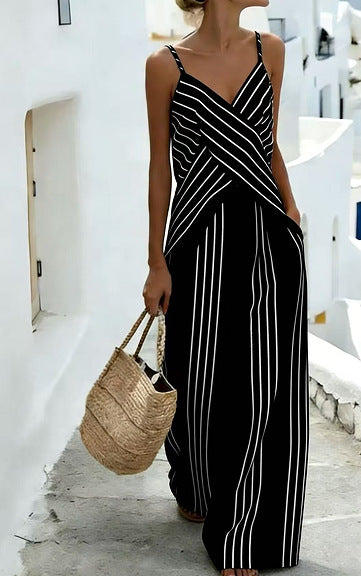 Striped Casual Womens V-Neck Sleeveless Set 