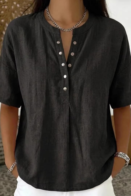 Solid Color Casual Pullover Short-Sleeve Shirt For Women 