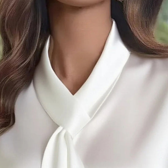 Women's Ribbon Detail Blouse, Lightweight Business Casual Shirt, Elegant Long Sleeve Office Work Top CJ US