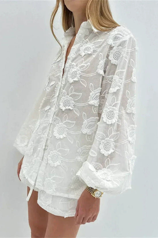 Embroidered shirt shorts set 