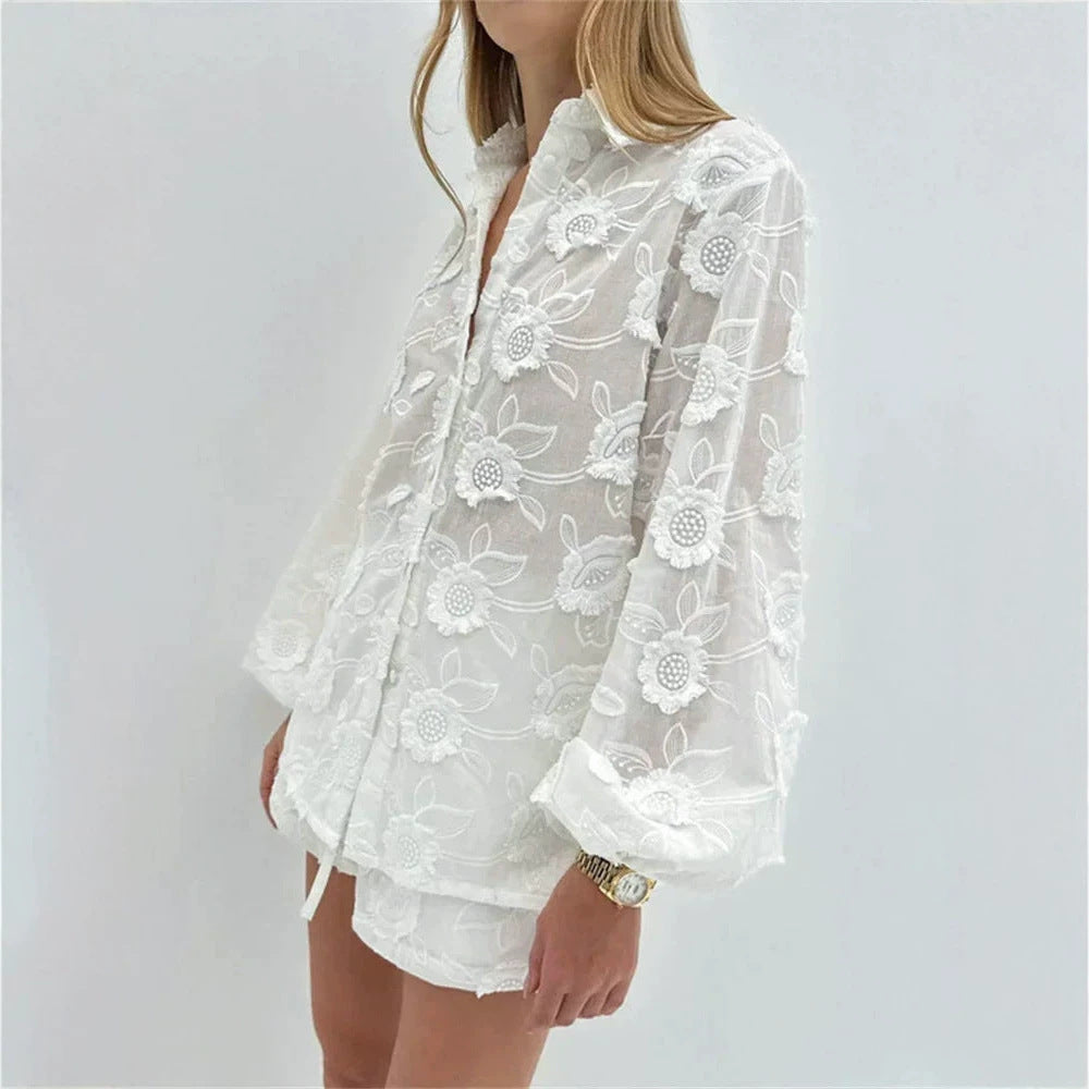 Embroidered shirt shorts set 
