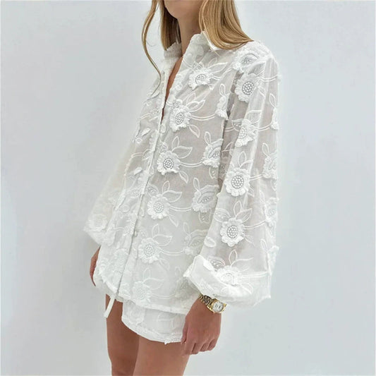 Embroidered shirt shorts set 