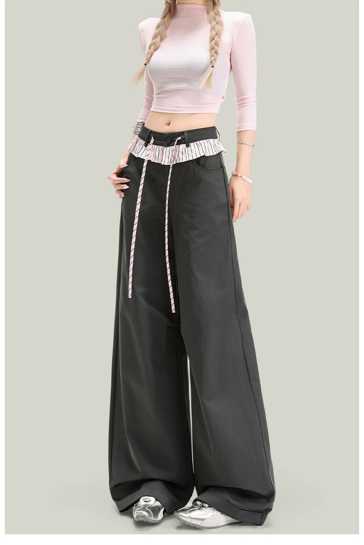 American-style Vintage Lace-panelled Casual Pants 