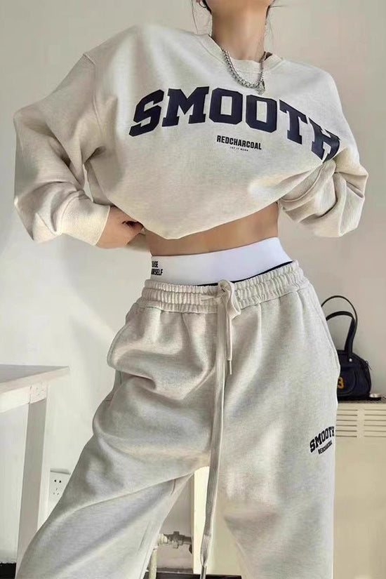 Gray Hoodie And Pants Fashion Running Two-piece Set Trendy 