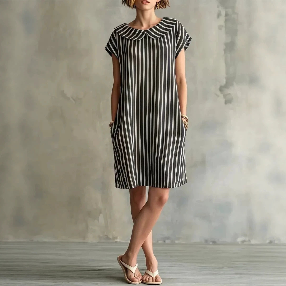 Elegant And Fashionable Printed Striped Dress For Women 