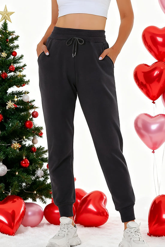 Women's Fleece Sweatpants Jogger Fleece Pants With Drawstring Waist, Boyfriend Style, Long, Solid Color, Slightly Stretchy Fabric 