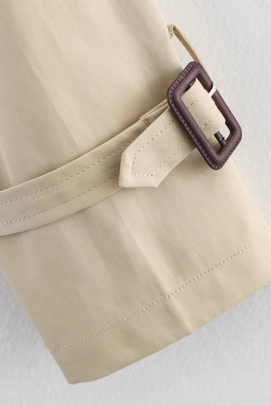 Notch-collar Short Trench Coat For Women With Belt Buckle Detailing 