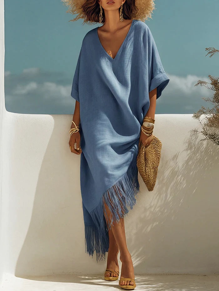 New Casual Beach Travel TK Comfortable Fringe V-neck Sexy Atmosphere Dress 