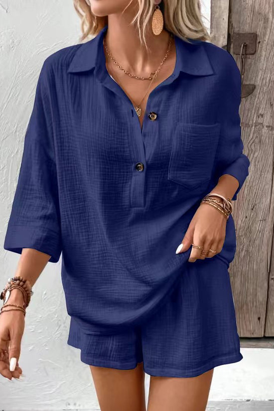 Casual Double-Panel Shirt With Lapel Collar Casual Two-Piece Set 