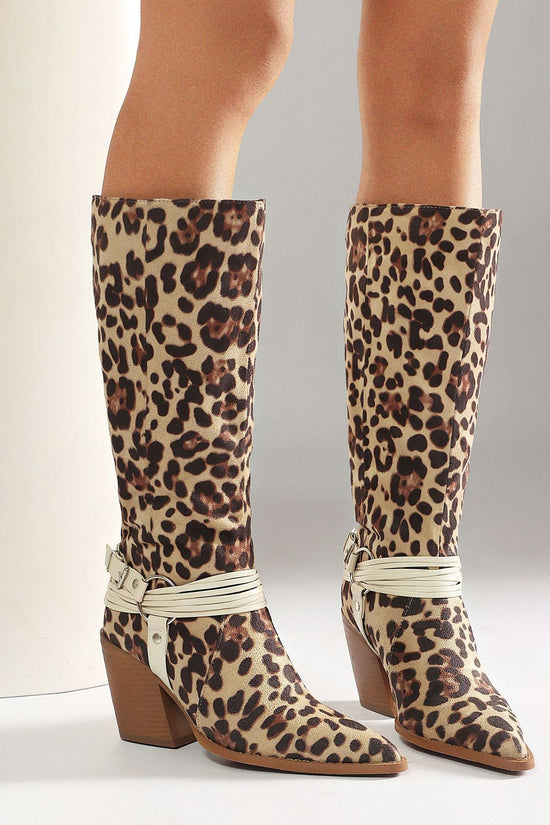 Western Style High Heel Boots for Women, Chunky Heeled, Pointed Toe, Over-the-Knee, Belt Buckle Detail Made to order, ships in 7 days 