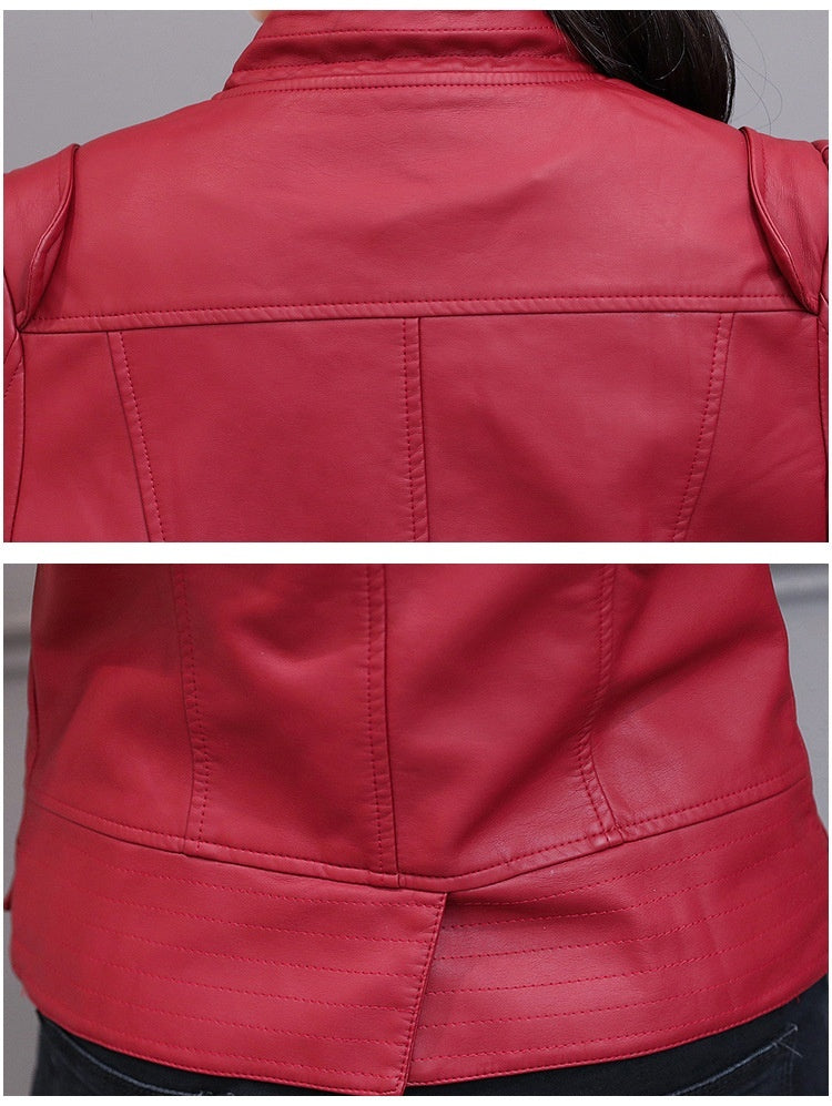 New Spring And Autumn Korean Style Motorcycle Stand-up Collar Slim Fit Slimming Leather Coat Diversi Fashion™