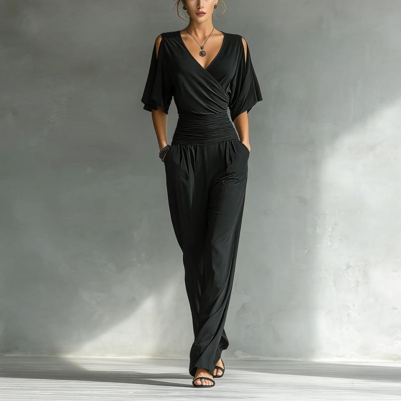 V-neck slim fit jumpsuit for women