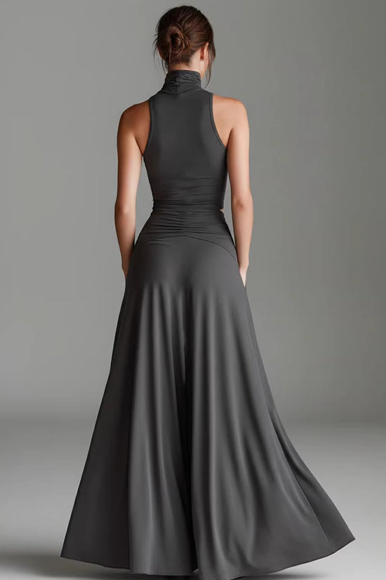 Style Sleeveless High Neck Top with Elegant Long Dress Two-Piece Set