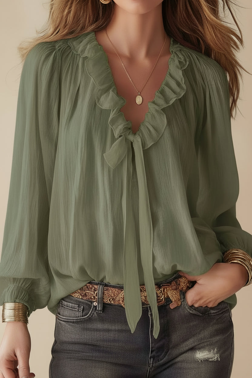 Fashionable V-neck Loose-fit Shirt Top 