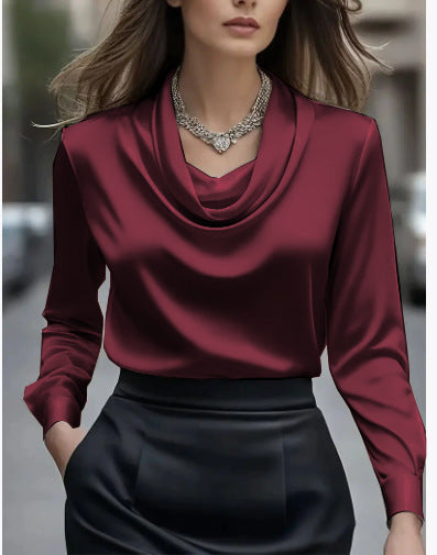Elegant Solid-Color Minimalist Boat-Neck Long-Sleeve Shirt For Women 