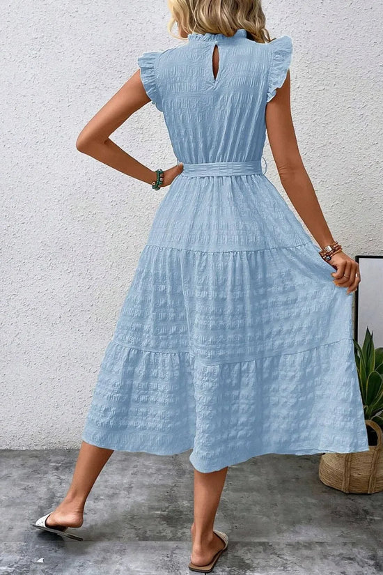 Tied Ruffled Cap Sleeve Midi Dress 