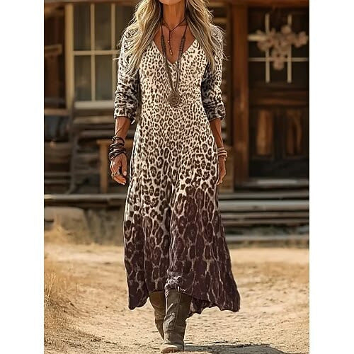 Personalized Retro Chic V-Neck Long-Sleeve Dress 