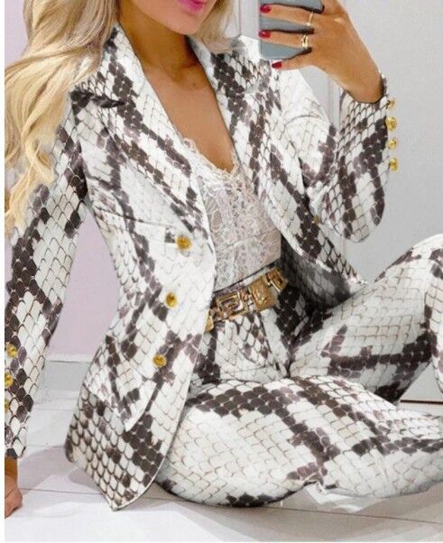Casual Fashion Set Women's Suit Pink Suit Yellow Brown Striped Dotted Chain 