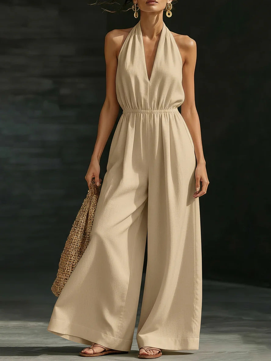 V-neck Halter Neck Jumpsuit For Women 