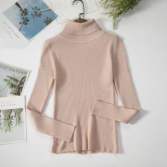Solid Color Pit Strip Knit Pullover Turtleneck Sweater - Diversi™ Fashion
