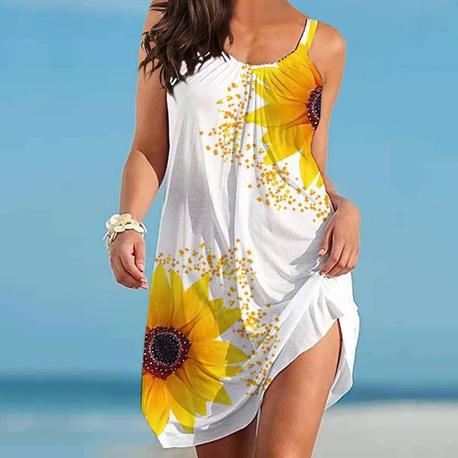 🌻 Plus Size Sunflower Print Sleeveless Wrap Dress 
